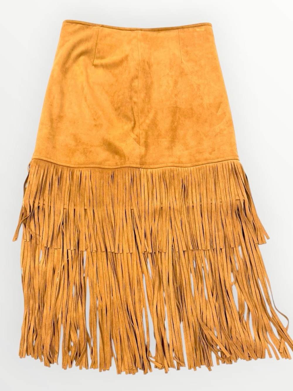 ‘Live a little’ Fringe Suede Midi Skirt - Tan Mustard